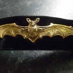 Black Velvet Antique gold bat Choker, Gothic Necklace goth Halloween Choker