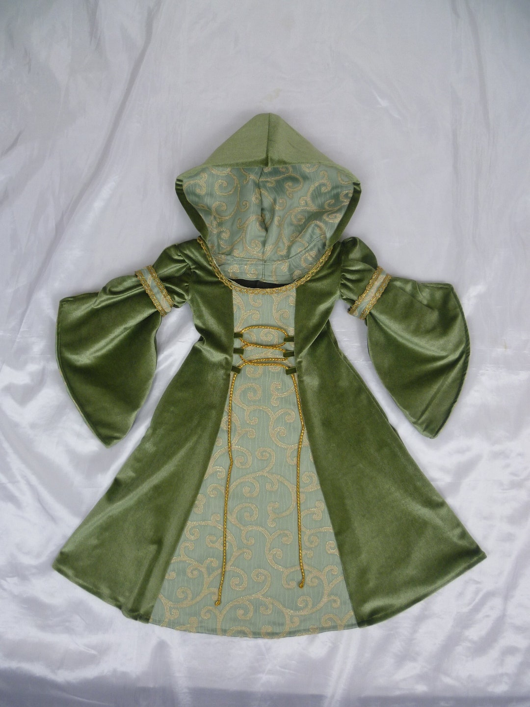Girls Olive Green Renaissance Gown: Custom Medieval Dress from age 2 to 4 yrs Girls Olive Green Renaissance Gown: Custom Medieval Dress from age 2 to 4 yrs