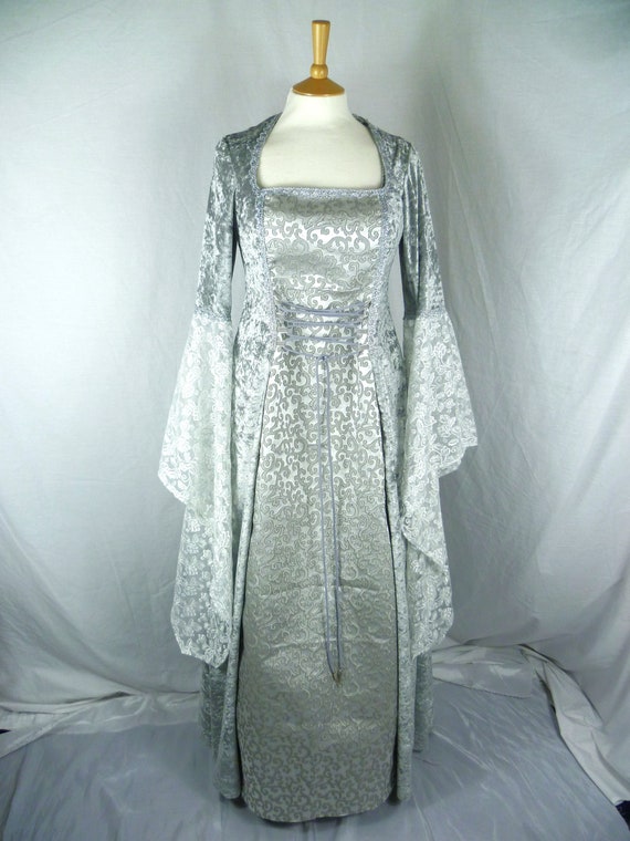 Silver Medieval Wedding Dress, Renaissance Gown, Custom Made to Size and Plus Sizes Silver Medieval Wedding Dress, Renaissance Gown, Custom Made to Size and Plus Sizes