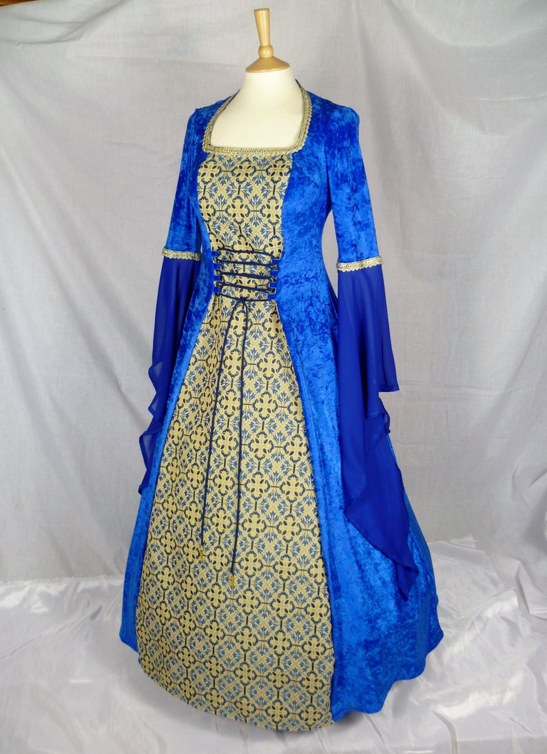 Royal Blue Renaissance Gown,Custom made to size Medieval Wedding Dress