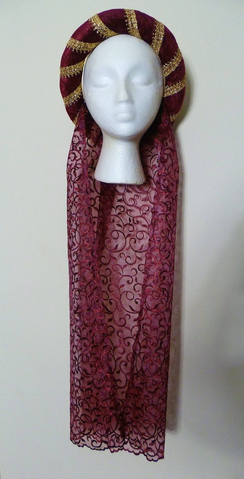 Pagan Headdress Renaissance Circlet Red Medieval Headdress Gothic Circlet made to order dark red embroidered headpiece