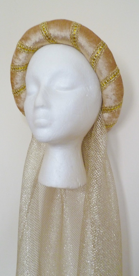 Tudor Medieval Headdress,Headpiece, custom made Wedding Circlet, Renaiss… Navy Blue & Gold or Silver Medieval Headdress, Custom Made  main image 4
