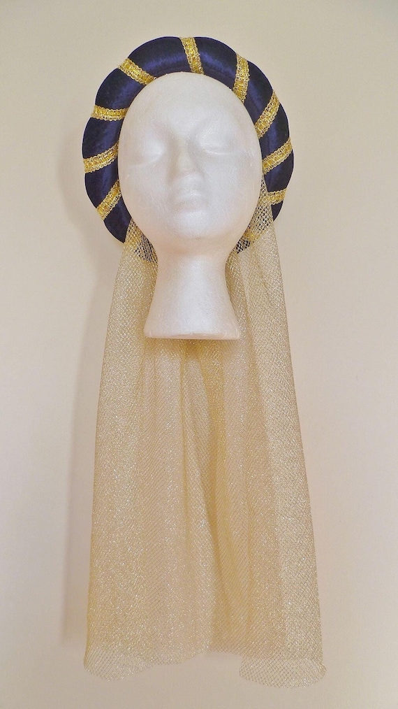 Navy Blue & Gold or Silver Medieval Headdress, Custom Made 