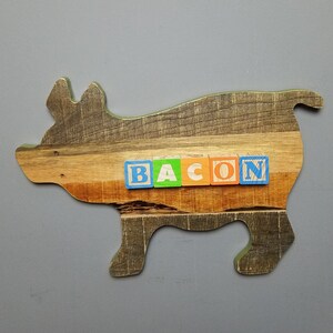 Rustic Pig sign - Bacon sign - Farmhouse Decor - toy blocks - piggy - Pig Outline - Pig Decor Wood wall hanging - distressed urban refurbish