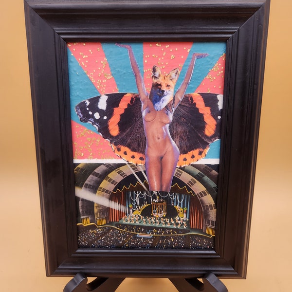 Animal wall art - "Prime Time" - Creepy Creatures - paper cutout - mixed media - bizarre art - oddity - surreal - magical - stage show
