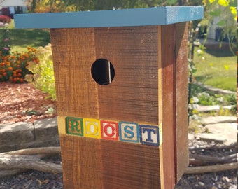 Modern Birdhouse - Reclaimed wood  - Indoor/Outdoor - Rustic garden feature - blue - wren house - bluebird house, bird hotel, quarantine