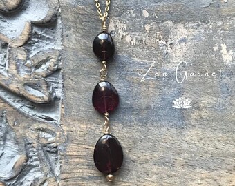 Garnet Necklace, Cascading Gemstone Necklace, Gold Filled Necklace, Stacking Stone Zen Necklace, Healing Necklace, Boho Necklace, Layering