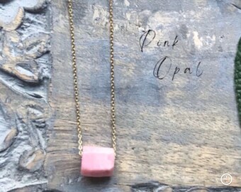 Pink Opal Necklace, Gemstone  Nugget Necklace, Gold Filled Necklace, Minimalist Opal Necklace, Artisan Necklace, Laering Necklace, Jewelry