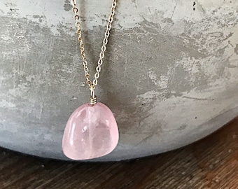 Rose Quartz Necklace, Pendant Necklace, Gemstone Drop Necklace, Artisan Necklace, Birthstone Necklace, Layering Necklace, FineJewelry Boho
