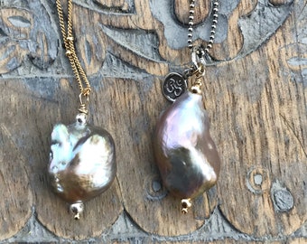 Pearl Necklace, Pearl Pendant necklace, Gold Filled Pearl Necklace, Grey Pearl Necklace, Layering Necklace, Boho Necklace, Beach Jewelry