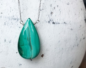 Malachite Necklace, Gemstone Pendant Necklace, Green Gemstone Necklace, Healing Necklace, Sterling Silver Necklace, Pendant Necklace Jewelry