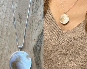 Mother of Pearl Pendant Necklace, Sterling Silver Necklace, Artisan Necklace, Layering Necklace, Healing Jewelry, Women's Necklace, Gemstone