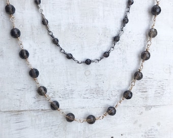 Smoky Quartz Necklace, Gold Filled Necklace, Artisan Gold Filled Beaded Necklace, Heart Charm Necklace, Layering Necklace, Choker Necklace