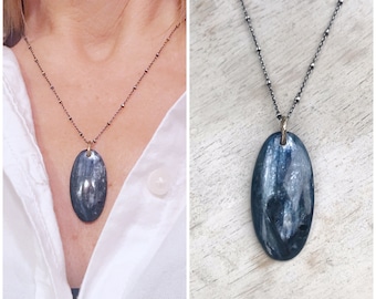 Kyanite Pendant Necklace, Artisan Necklace, Sterling Gemstone Necklace, Women's Necklace, Healing Necklace, Mixed Metal Necklace