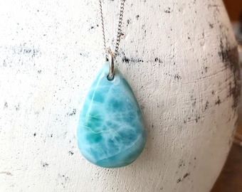 Larimar Pendant Necklace, Gemstone Drop Necklace, Sterling Silver Gemstone Necklace, Healing Necklace, Women’s Necklace