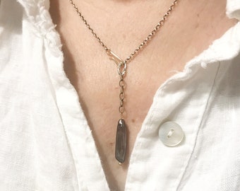 Stick Pearl Necklace, Y Neclace, Sterling Artisan Necklace, Gemstone Necklace, Peacock Pearl Necklace, Gold Filled Accent Necklace, Jewelry