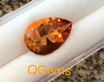 CITRINE - 6.72 ct Madeira Golden Orange - 16 x 11 mm Brilliant Pear Cut - Flawless Beauty! - Q0437