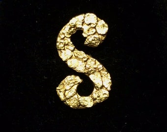 Vintage 22K Alaska Gold Nugget Tie Tack - Letter “S” - 20 x 11 mm - 1.6 grams - Very Handsome Piece with Quality Nuggets - MGJS0010N