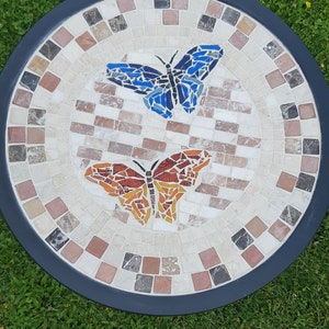 Mosaic coffee table, small patio table, round table, garden decor, home decor, mosaic art, outdoor,  indoor, butterfly, balcony, terrace