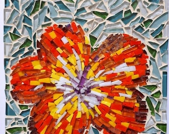 Kleines OriginalBild/Portrait einer Blume/Mosaik Hibiskus/Wandkunst/Wanddekoration/Glasmosaik Kunst/Wohnkultur Kunst/Blumen Dekor/Blumen Dekor