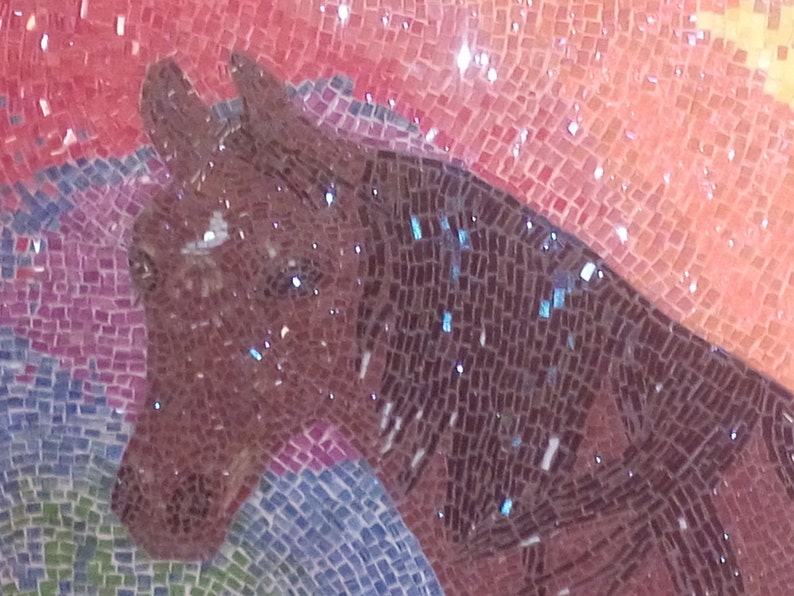 Brunt sto mosaikmålning: Original väggkonst för hästporträtt bild 4