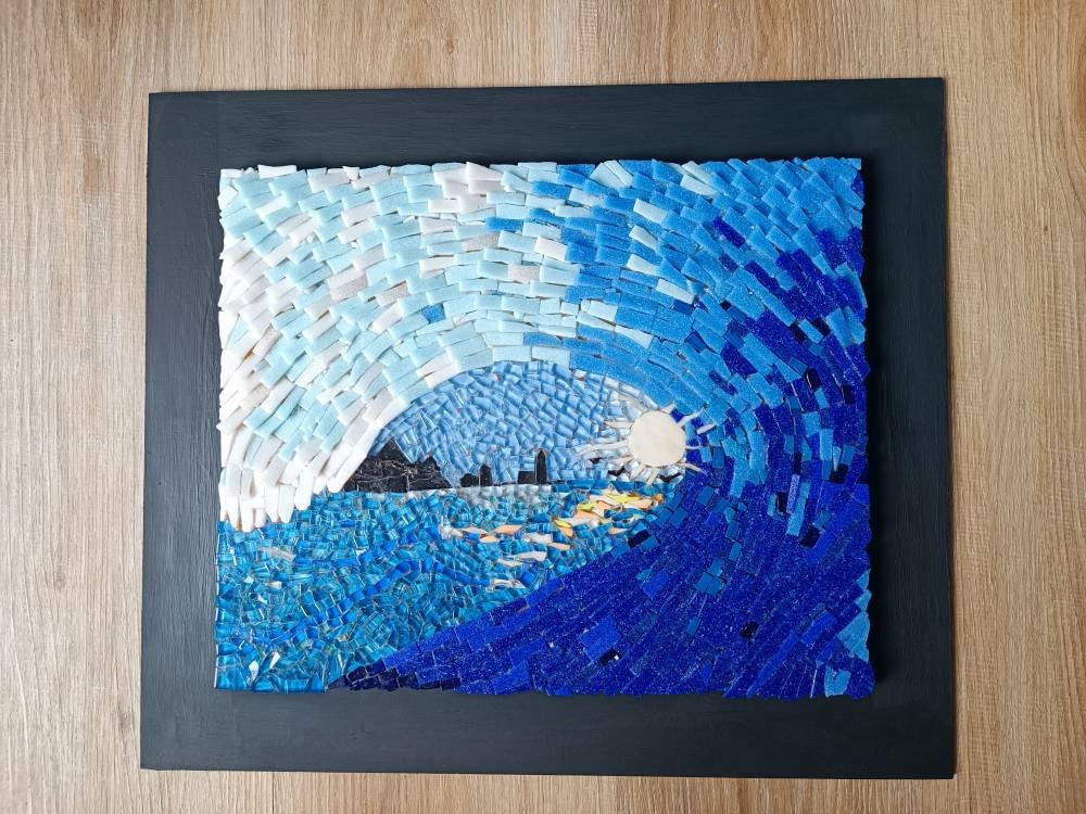 ガラスモザイク壁アート：海の波の風景 - Etsy 日本