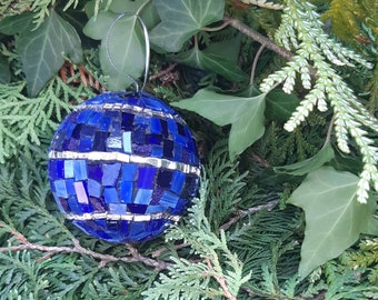 Christmas tree ornament, christmas ornament, mosaic, mosaic ornament, blue, glass mosaic, gift for him, gift for her