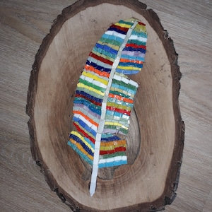 Mosaic wall art/mosaic feather/glass mosaic/raw wood/ home decor/wall decor/rustic home decor/handcut/gift for him/for her/positive energy