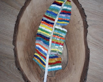 Mosaic Feather Wall Art: Glass Tile on Raw Walnut Wood