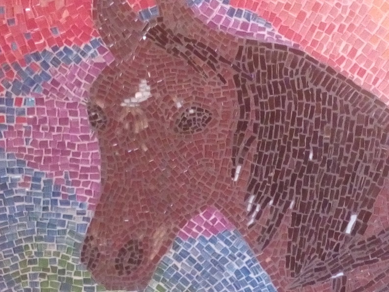 Brunt sto mosaikmålning: Original väggkonst för hästporträtt bild 3
