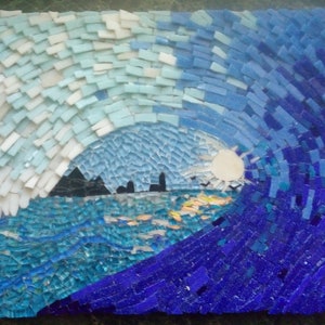 Mosaic wall art, original art, wall decor, Wall Hanging, waves, sea, blue, nature, home decor, him original, art, ocean, landscape, nature
