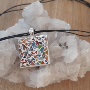 Small square mosaic Pendant/Mini-micro mosaic, pendan, multicolored, lots of color/gift for her/girl/woman/wife/minimalist/elegant, jewelry