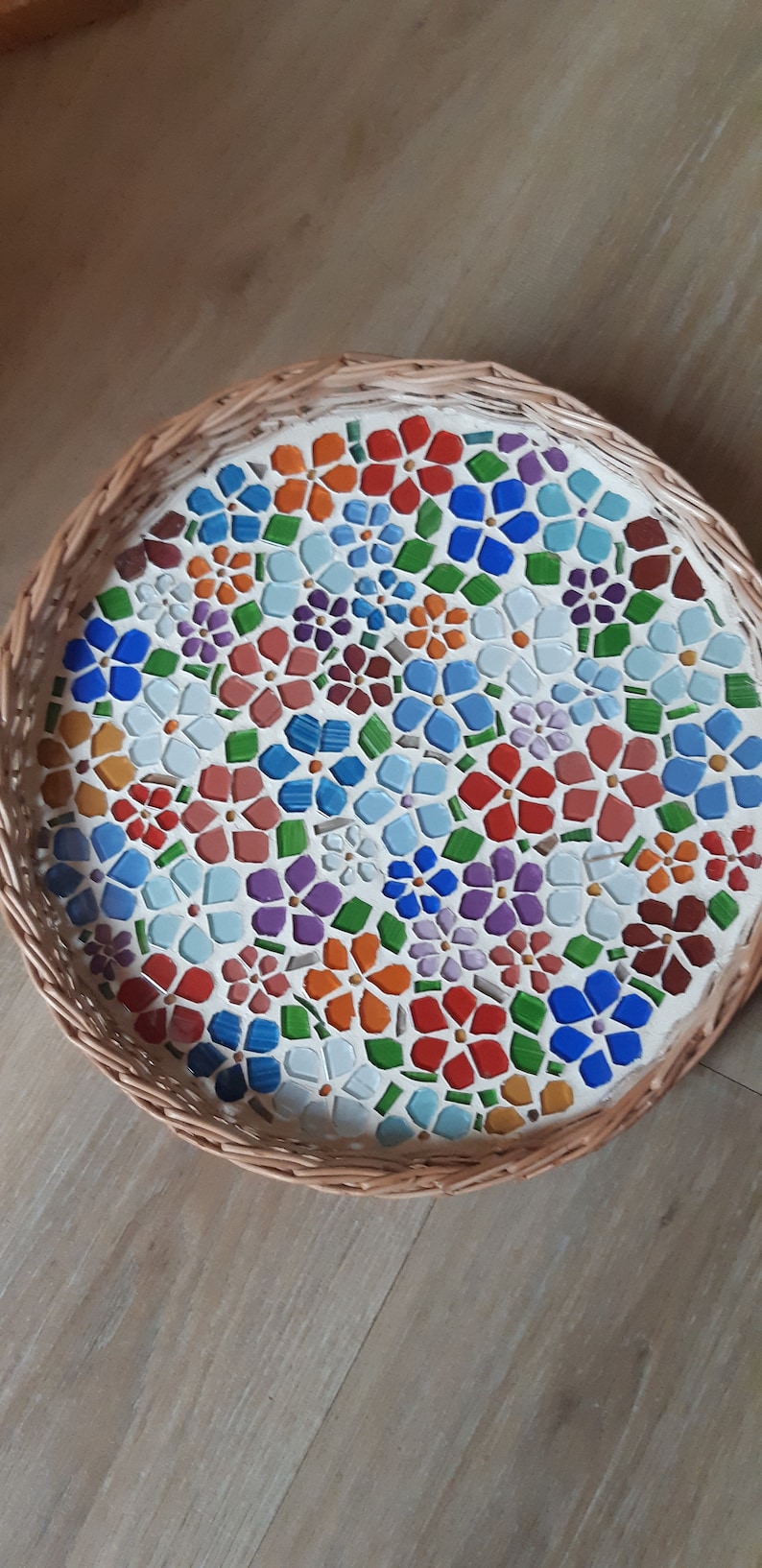 Round Serving tray/mosaic flower/glass mosaic tray/table Etsy