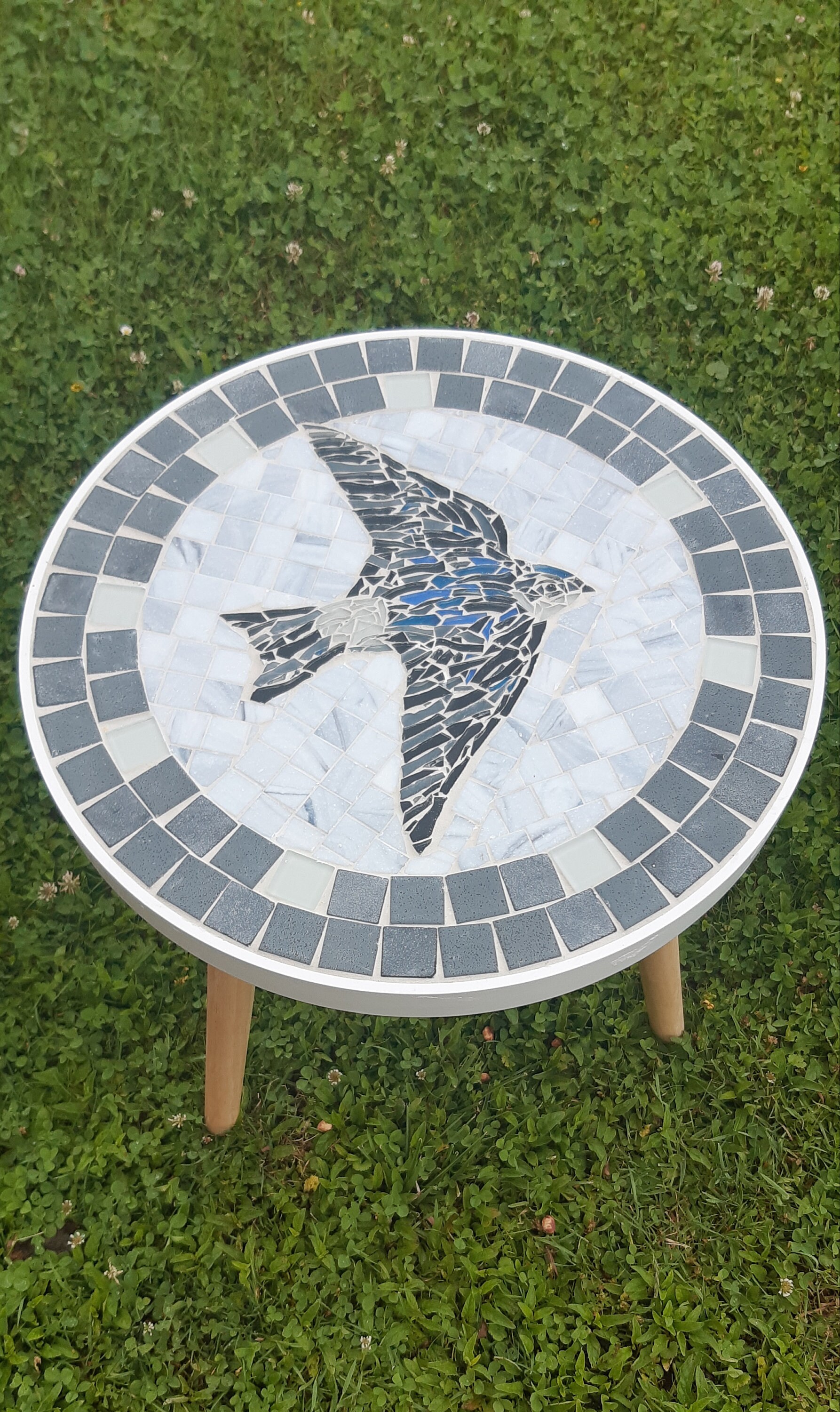 mosaic tile patio table on Mosaic Coffee Table Cute Bird Mosaic Small Round Table Garden Etsy