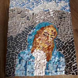 wall decor, Mother Mary, mosaic, small art, christian folk art, feminine decor/Madonna, Religious Art, decorations,  Art, glass mosaic