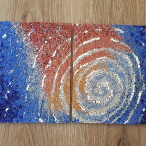Micro Mosaic Galaxy Art: Small Abstract Glass Tile Diptych