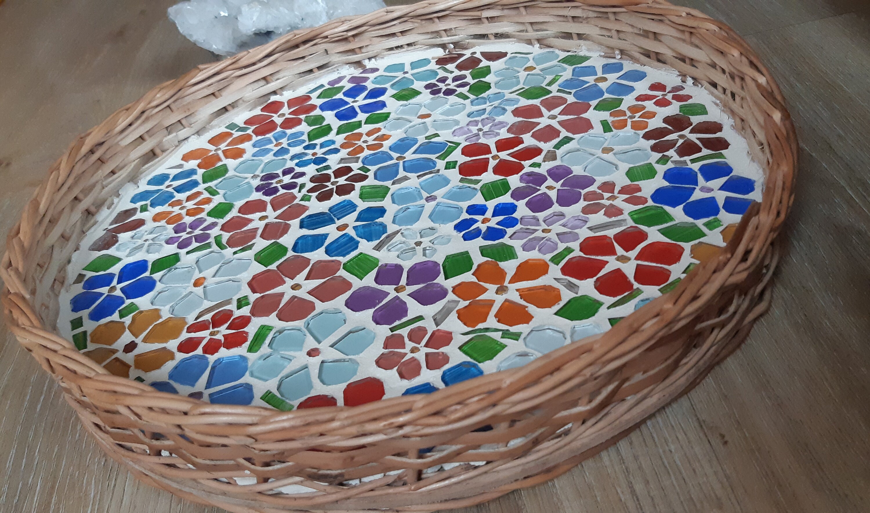 Round Serving Tray/mosaic Flower/glass Mosaic Tray/table Etsy