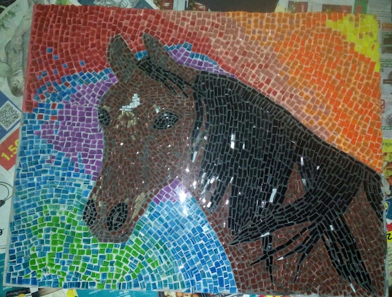 Brown Mare Mosaic Picture: Original Horse Portrait Wall Art