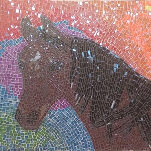 Brunt sto mosaikmålning: Original väggkonst för hästporträtt bild 5