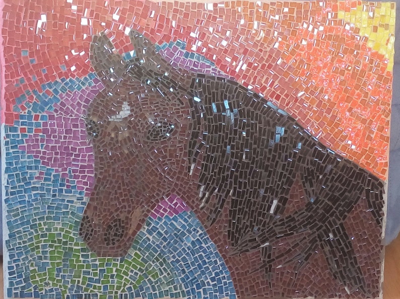 Brunt sto mosaikmålning: Original väggkonst för hästporträtt bild 5