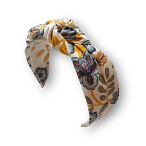 Blauwe en gele hoofdband met bloemen, paisley-haarband dames, hoofdband meisjes, katoenen Alice-band