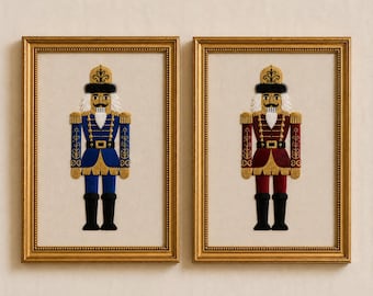 Framed Nutcracker Embroidery, 13x18 cm Christmas Wall Art, Blue or Burgundy