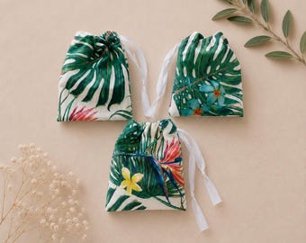 Tropical Wedding Favor Bags, Bridal Shower Drawstring Gift Pouches