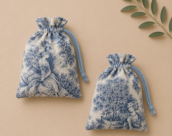 French Toile Bridal Shower Favor Bags – Chinoiserie Floral Cotton Wedding Gift Bags