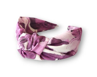 Purple Floral Knot Headband /  Satin Formal Hairband / Watercolor Floral Print Hairband