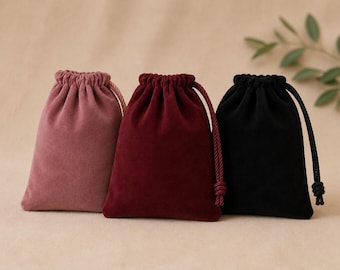 Velvet Drawstring Wedding Favor Bags, Burgundy, Dusty Rose or Black Pouches, Jewelry and Party Gift Bags
