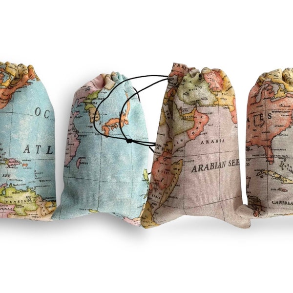 Destination Wedding Favor Bags / Travel Theme Party Treat Bags / Wanderlust Birthday / Shower Party Goodie Bags / World Map Welcome Bags