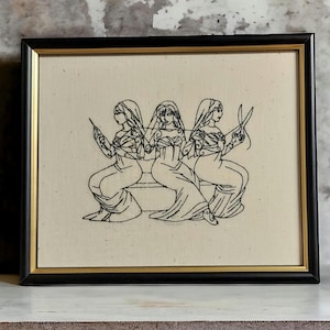 Greek Mythology Embroidery Wall Art - Clotho Lachesis Atropos - Moirai Textile Decor - Gift for Her - Greek Fates Artwork