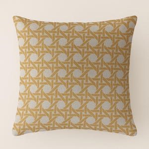 Mustard Geometric Throw Pillow Cover 45x45 cm – Modern Boho Lattice Cushion Case – Yellow Sofa Pillow – Decorative Pillow Cover