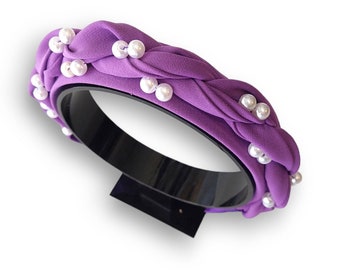 Purple Braided Headband with Pearls /  French Style Hairband / Jewlery Hairband